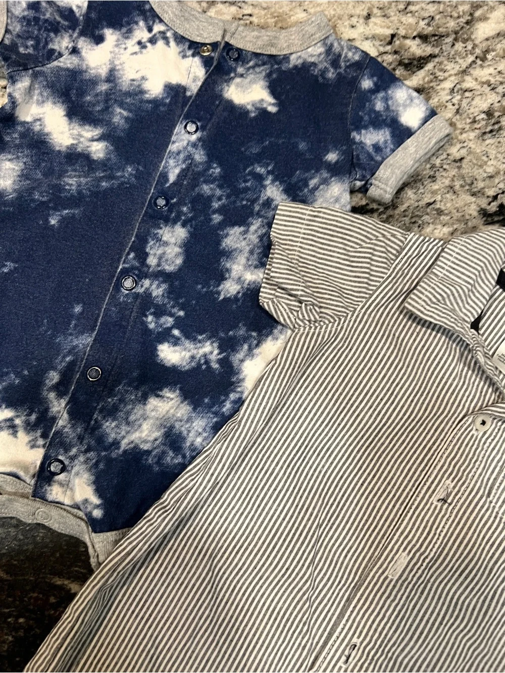 Carter’s Baby Boy Romper Bundle 6 Months | Tie-Dye & Striped Collared Shortall